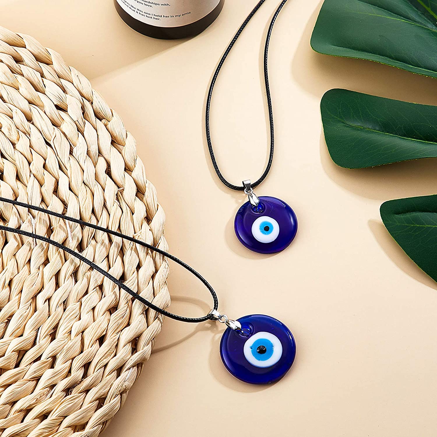 Yaomiao 6 Pieces Evil Eye Pendant Necklace Turkish Blue Eye Necklace Glass Eye Leather Rope Chain Necklace for Women Men - Image 6